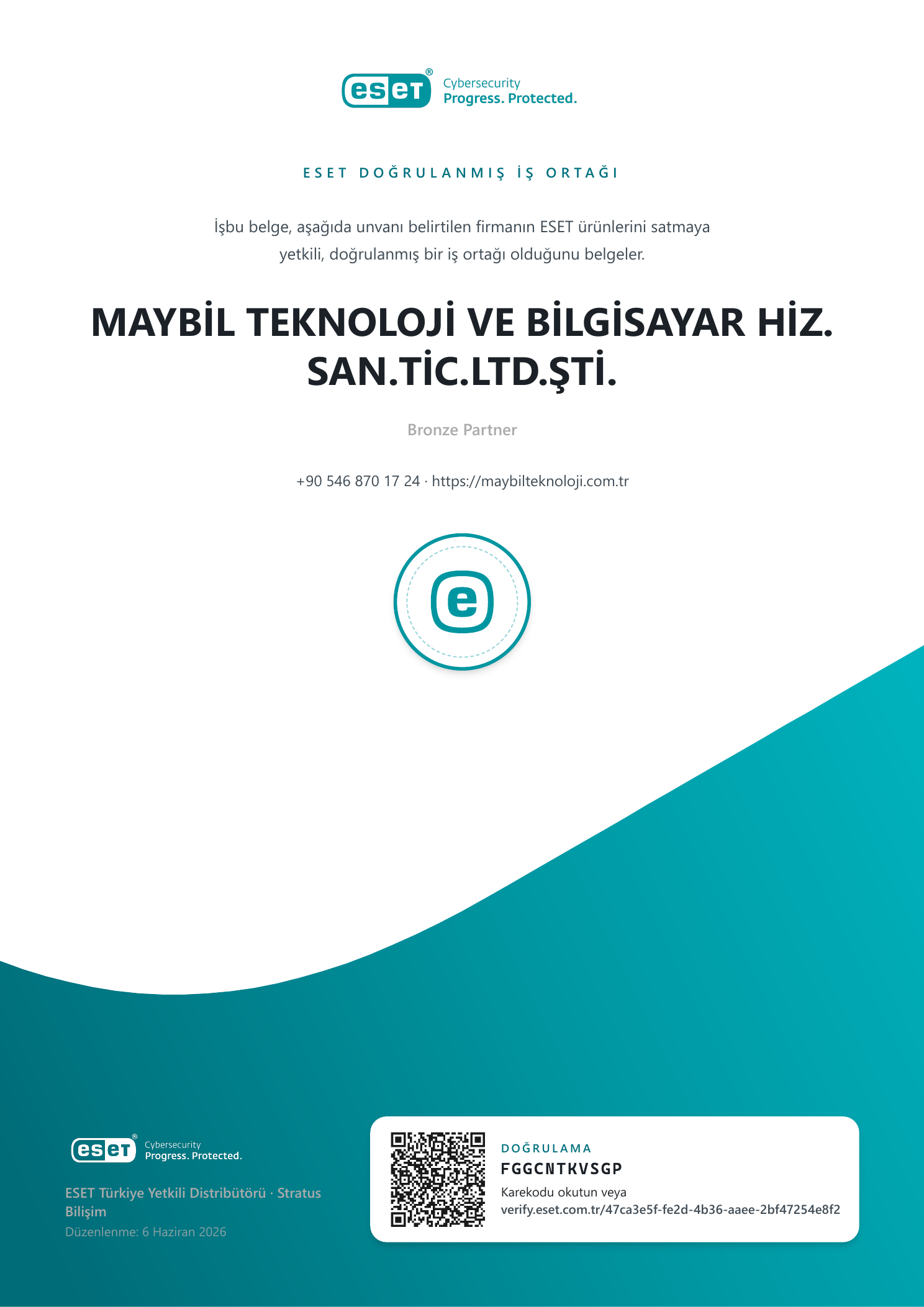 Maybil Teknoloji ESET Yetkili Satıcı Sertifikası